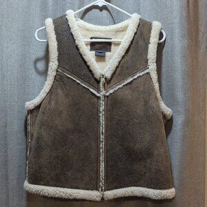 Vintage 1989 Ralph Lauren Shearling Lamb Fur Suede Vest L Brown Full Zip V Neck